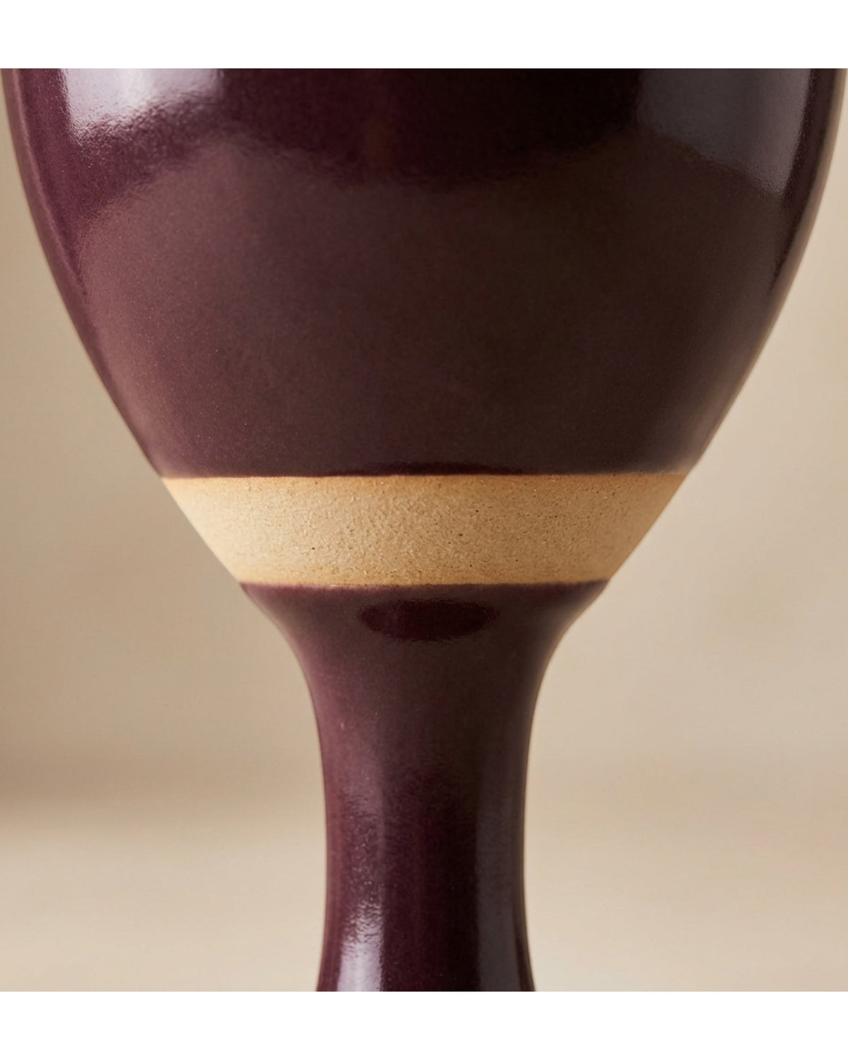 Ympxj Low Stem Ceramic Water Goblet 10 oz Plum Clay Band - Detail view