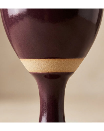 Ympxj Low Stem Ceramic Water Goblet 10 oz Plum Clay Band - Detail view