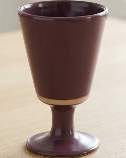Ympxj Low Stem Ceramic Water Goblet 10 oz Plum Clay Band - Lifestyle view