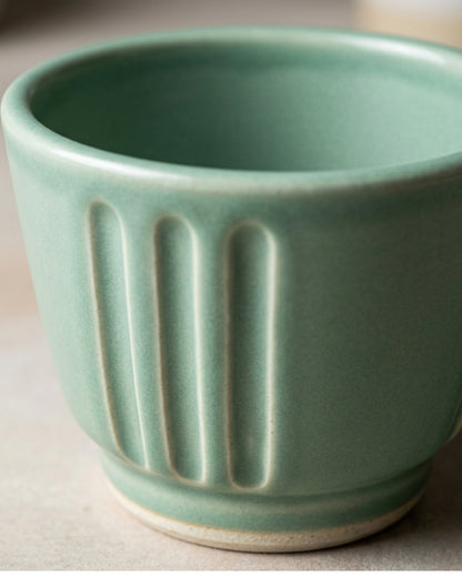Ympxj Vertical Fluted Handleless Ceramic Water Cup 13 oz Sea Glass - Detail view