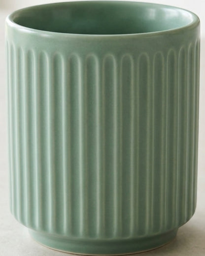 Ympxj Vertical Fluted Handleless Ceramic Water Cup 13 oz Sea Glass - Lifestyle view